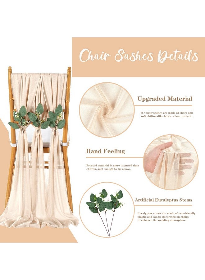 QueenDream Champagne Chair Sashes Wedding Aisle Decorations: 16 Packs 8ft Long Draping Fabric Sheer Church Chair Cover Bulk for Party Banquet - Image 3