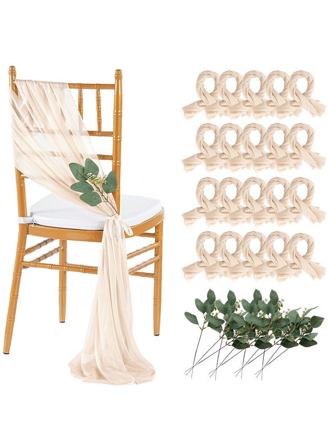 QueenDream Champagne Chair Sashes Wedding Aisle Decorations: 16 Packs 8ft Long Draping Fabric Sheer Church Chair Cover Bulk for Party Banquet - Image 1