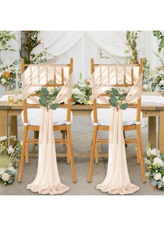 QueenDream QueenDream Champagne Chair Sashes Wedding Aisle Decorations: 16 Packs 8ft Long Draping Fabric Sheer Church Chair Cover Bulk for Party Banquet  - Image 2