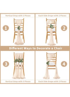 QueenDream QueenDream Champagne Chair Sashes Wedding Aisle Decorations: 16 Packs 8ft Long Draping Fabric Sheer Church Chair Cover Bulk for Party Banquet  - Image 5