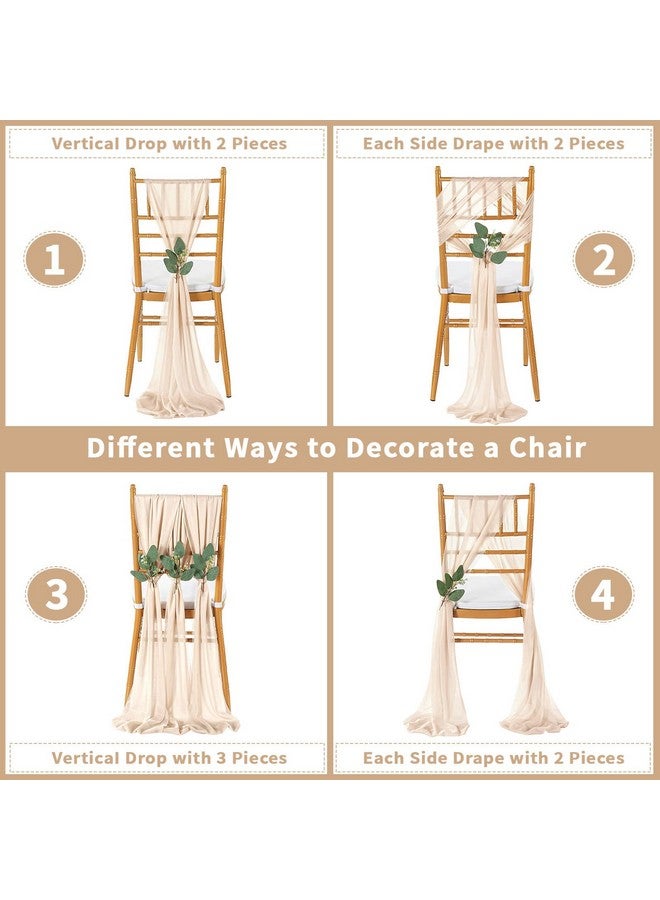 QueenDream Champagne Chair Sashes Wedding Aisle Decorations: 16 Packs 8ft Long Draping Fabric Sheer Church Chair Cover Bulk for Party Banquet - Image 5