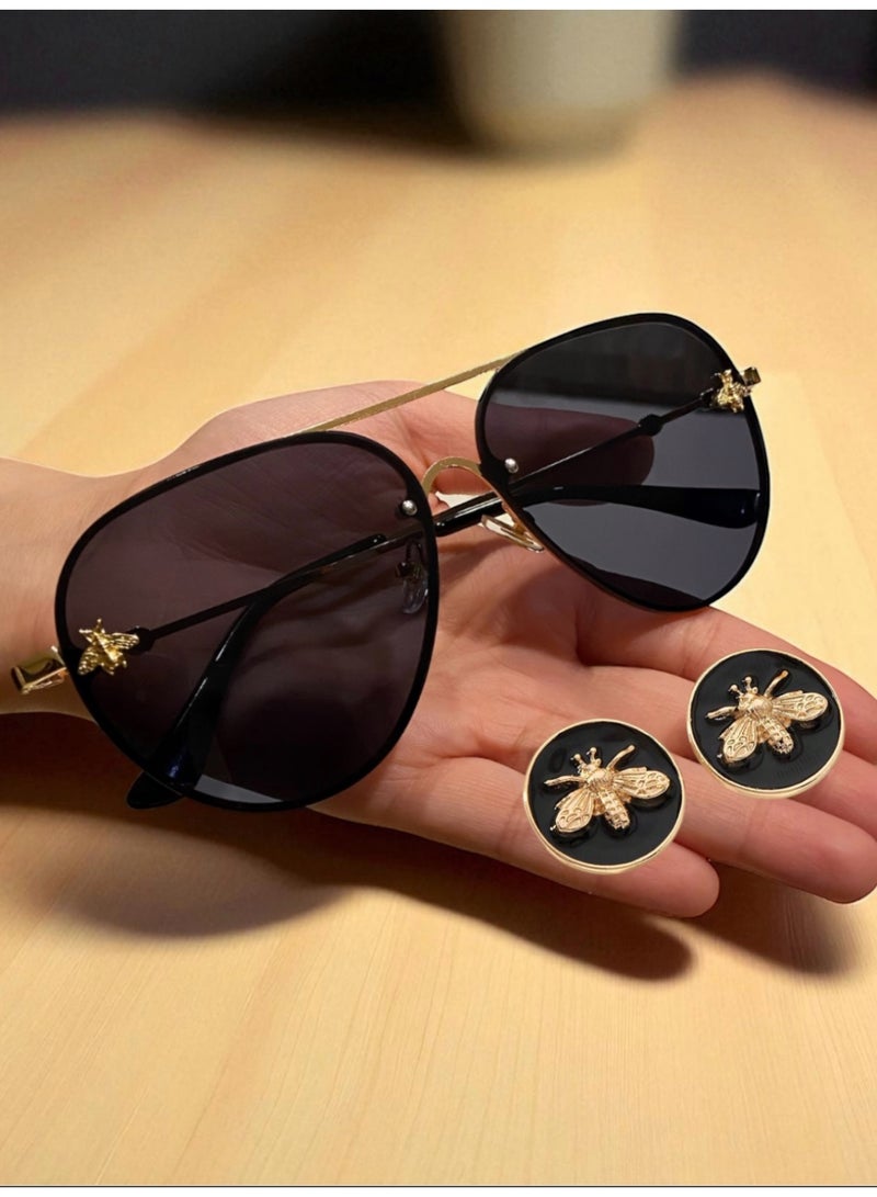 Bee Line Women's Jewellery Set Contains Sunglasses & Earrings Decorated With A Bee In High Quality And Elegant Design - Image 3