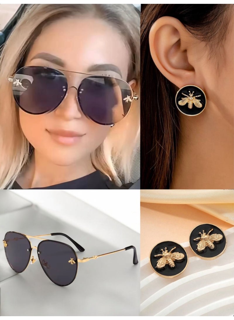 Bee Line Women's Jewellery Set Contains Sunglasses & Earrings Decorated With A Bee In High Quality And Elegant Design - Image 2