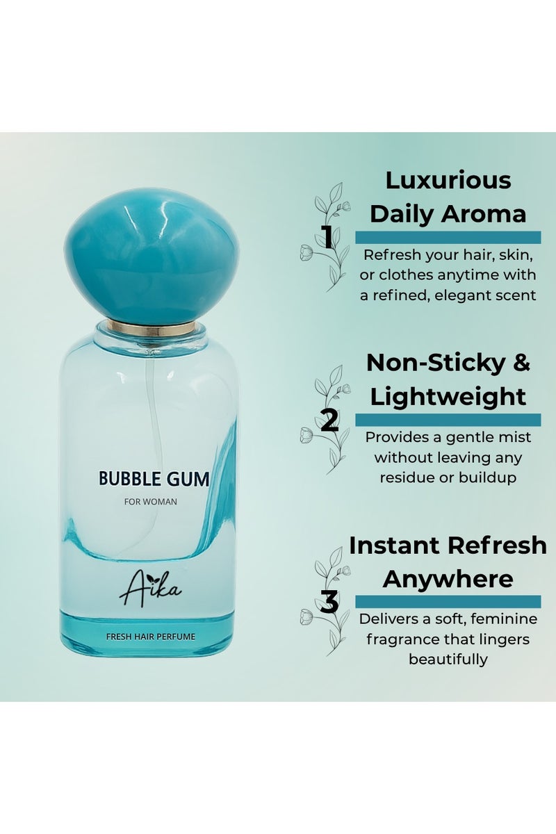 Aika عطر الشعر والجسم من آيكا بنكهة العلكة 50 مل – رائحة حلوة ومرحة مع الليمون، نكهة العلكة والمسك الأبيض – رذاذ طويل الأمد خالي من الكحول للنساء والفتيات – رذاذ شعر وجسم منعش وممتع - Image 2