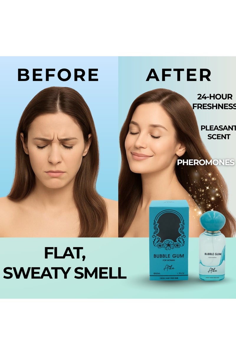 Aika عطر الشعر والجسم من آيكا بنكهة العلكة 50 مل – رائحة حلوة ومرحة مع الليمون، نكهة العلكة والمسك الأبيض – رذاذ طويل الأمد خالي من الكحول للنساء والفتيات – رذاذ شعر وجسم منعش وممتع - Image 5