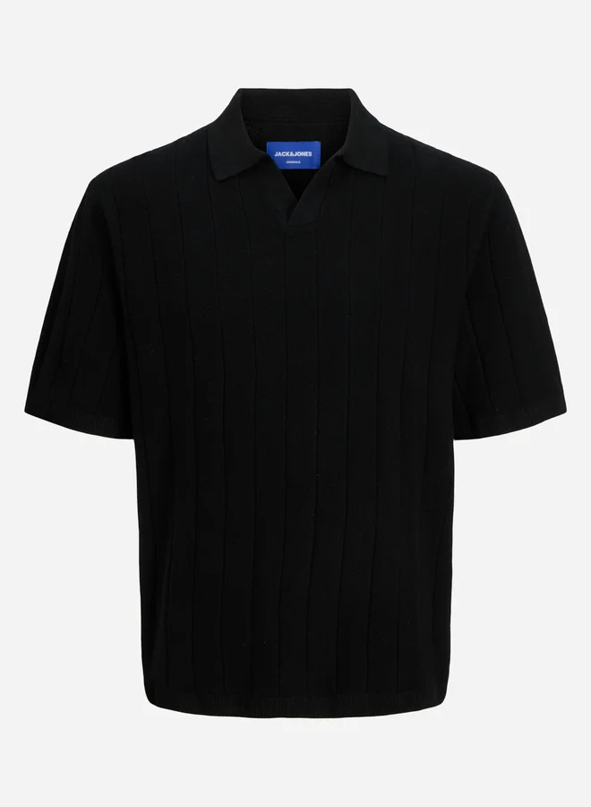 JACK & JONES Striped Textured Short Sleeve Polo Shirt
