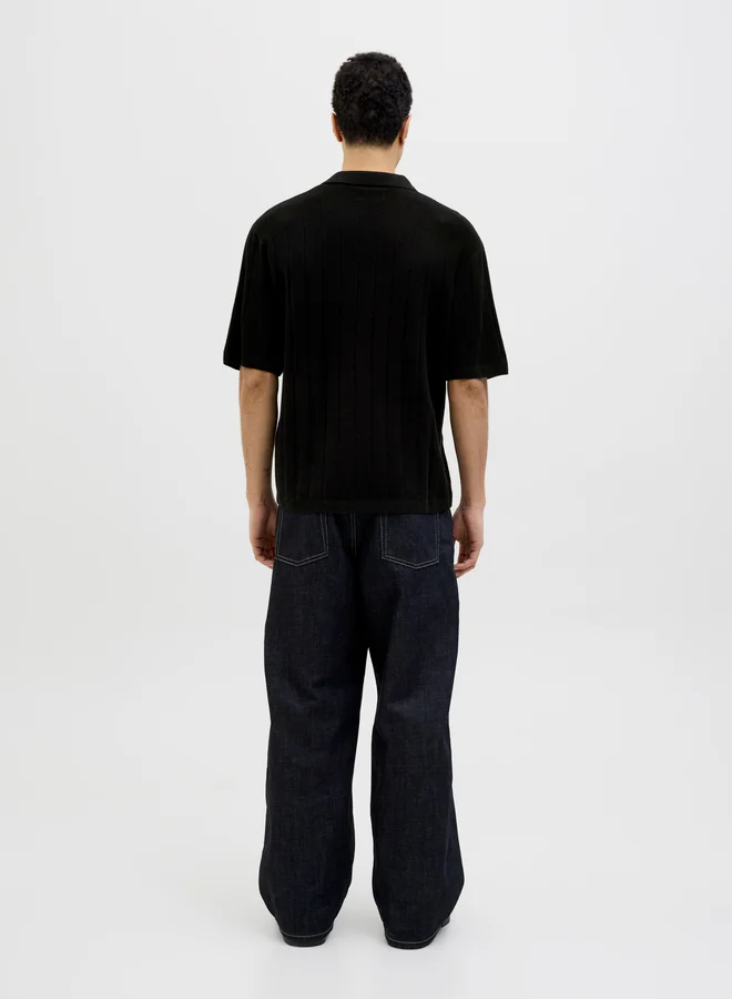 JACK & JONES Striped Textured Short Sleeve Polo Shirt