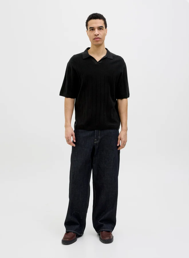 JACK & JONES Striped Textured Short Sleeve Polo Shirt