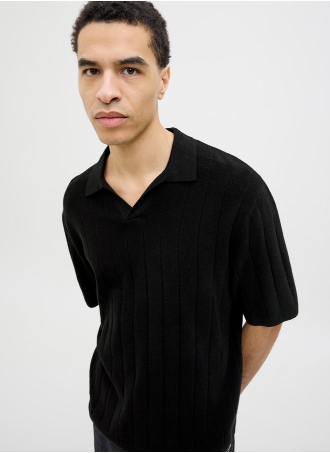 JACK & JONES Striped Textured Short Sleeve Polo Shirt  - Image 1