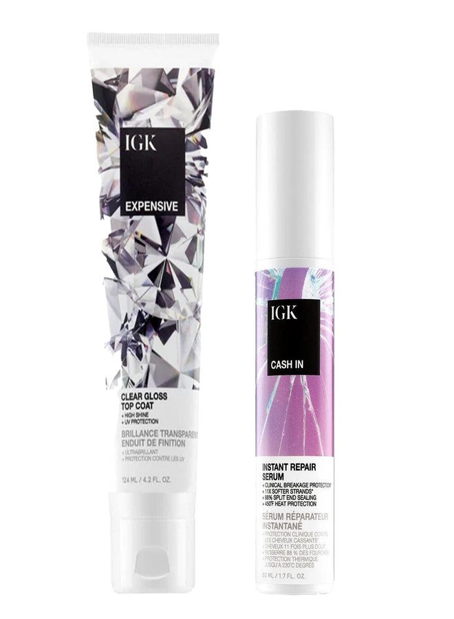 IGK Expensive Clear Gloss Top Coat + Cash In Instant Repair Serum | Vegan + Cruelty Free | 4.2 oz + 1.7 oz (Pack of 2) - Image 1