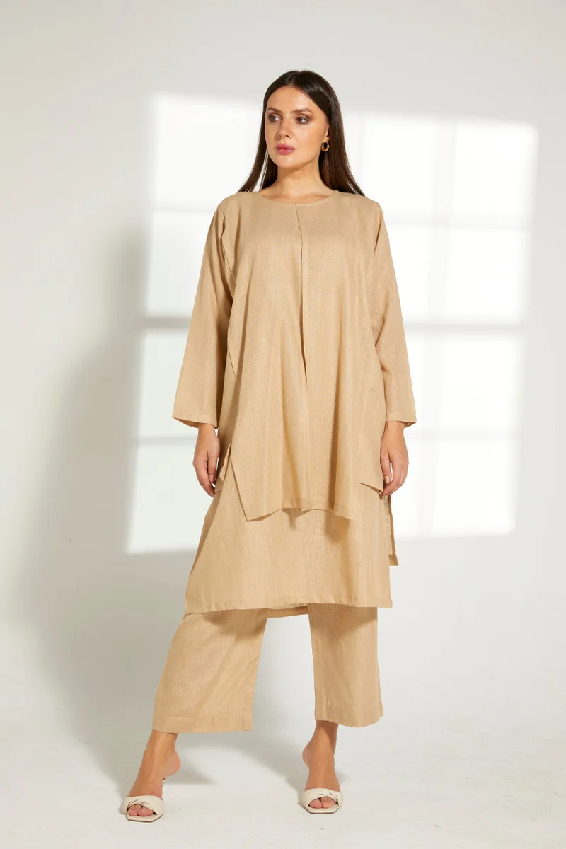 Moistreet Crew Neck Double Layered Top & Pants Set