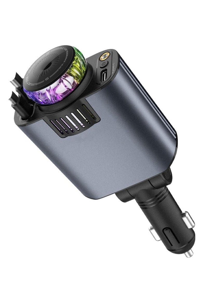 بلو فاير شاحن سيارة 5 في 1 مع معطر هواء وإضاءة نجمية – شحن سريع PD 45W مع كابلات سحب USB-C و iOS مدمجة، مزود بـ 3 زجاجات عطر، إضاءة LED محيطة، شاحن سيارة متعدد الوظائف متوافق مع جميع الهواتف الذكية والأجهزة اللوحية – أسود - Image 1