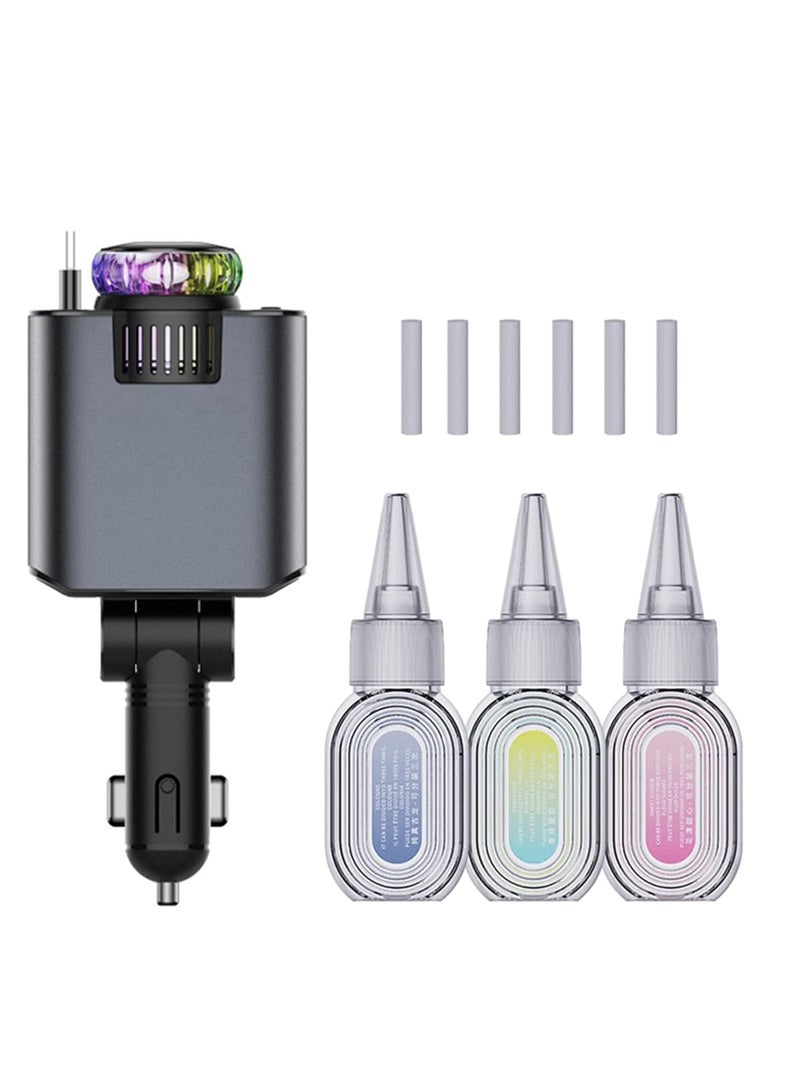 بلو فاير شاحن سيارة 5 في 1 مع معطر هواء وإضاءة نجمية – شحن سريع PD 45W مع كابلات سحب USB-C و iOS مدمجة، مزود بـ 3 زجاجات عطر، إضاءة LED محيطة، شاحن سيارة متعدد الوظائف متوافق مع جميع الهواتف الذكية والأجهزة اللوحية – أسود - Image 4