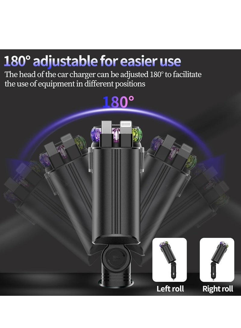 بلو فاير شاحن سيارة 5 في 1 مع معطر هواء وإضاءة نجمية – شحن سريع PD 45W مع كابلات سحب USB-C و iOS مدمجة، مزود بـ 3 زجاجات عطر، إضاءة LED محيطة، شاحن سيارة متعدد الوظائف متوافق مع جميع الهواتف الذكية والأجهزة اللوحية – أسود - Image 5