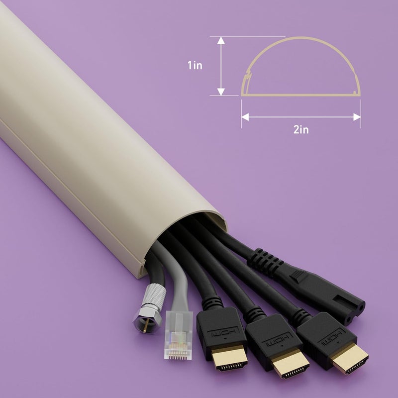 D-Line TV Wire Hider, Half Round Cord Cover for Wall Mount TV, Hinged One-Piece Raceway, Paintable, Self-Adhesive Cable Management - 2" (W) x 1" (H) x 18" Length - Beige - Image 3
