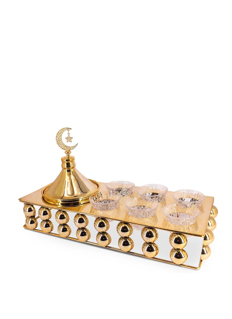 Generic Serving Tray  with 6 Premium Glass Cups and Sweets dish  (Arabic Coffee)  - Image 1