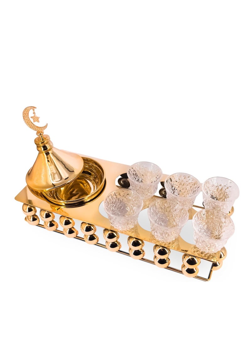 Generic Serving Tray  with 6 Premium Glass Cups and Sweets dish  (Arabic Coffee)  - Image 2