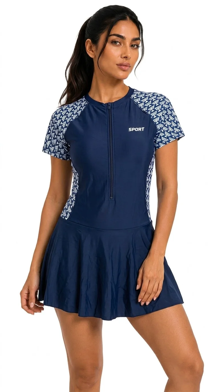 Women's Swimsuit Dress with Undershort Blue