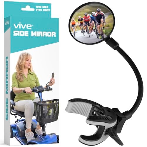 Vive Rear-View Side Mirror - Designed for Scooters, Bikes, Motor Vehicles, Bicycles, Handlebars - Clamp On Scratch Resistant Glass - 360 Rotatable, Adjustable, Universal Fit, Wide Angle Safety Support - Image 1