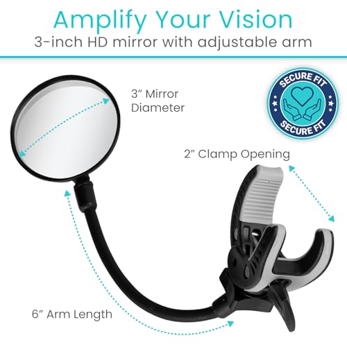 Vive Rear-View Side Mirror - Designed for Scooters, Bikes, Motor Vehicles, Bicycles, Handlebars - Clamp On Scratch Resistant Glass - 360 Rotatable, Adjustable, Universal Fit, Wide Angle Safety Support - Image 2