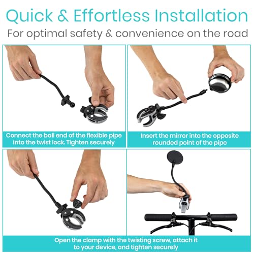 Vive Rear-View Side Mirror - Designed for Scooters, Bikes, Motor Vehicles, Bicycles, Handlebars - Clamp On Scratch Resistant Glass - 360 Rotatable, Adjustable, Universal Fit, Wide Angle Safety Support - Image 3