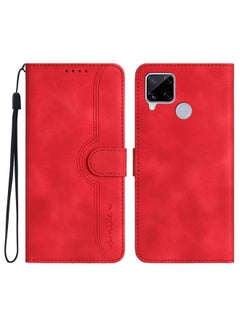 HuHa Case Cover Heart Pattern Skin Feel Leather Phone Case For Realme C15/C12/Narzo 20/7i Global/Narzo 30A/C25/C25s Red 