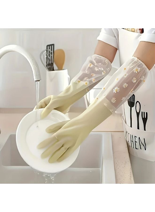 Yellow Long Sleeve PVC Cleaning Gloves Waterproof Non Slip Reusable Dishwashing Household - Image 5