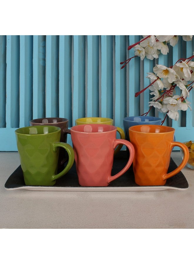 Anwaliya Matcha Series Ceramic Coffee Mug Set of 4 (300ml) Handcrafted Design Tea Cups Stackable, Chip Resistant, Large Serving Green Tea Cups, Diamond (Color May Vary) - Image 2