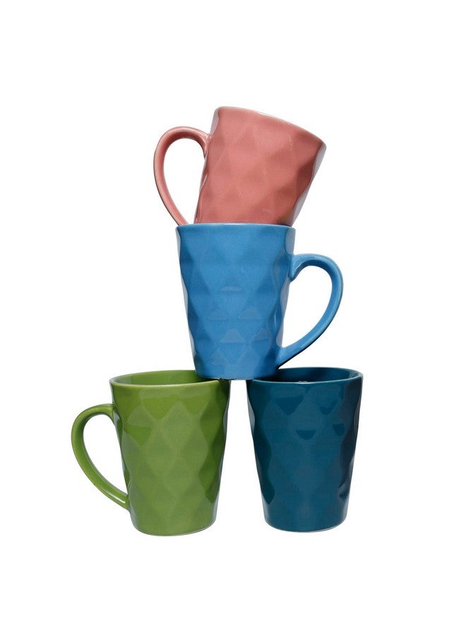 Anwaliya Matcha Series Ceramic Coffee Mug Set of 4 (300ml) Handcrafted Design Tea Cups Stackable, Chip Resistant, Large Serving Green Tea Cups, Diamond (Color May Vary) - Image 1