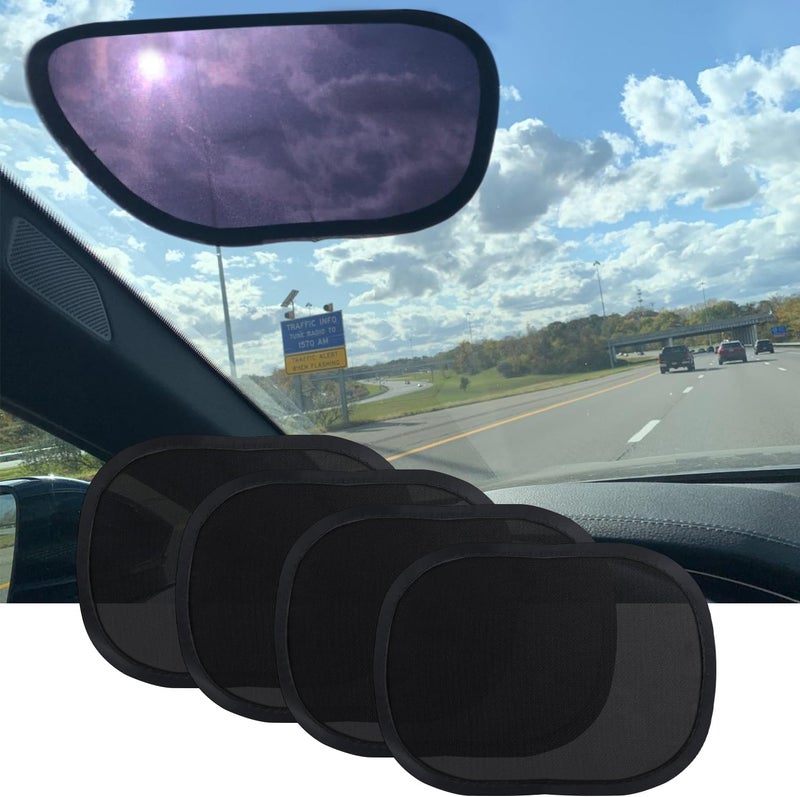 2win2buy Miniature Static Cling Car Window Shades, Removable Tint for Car Windshield Covers Blocks Sun Glare Patch Sun Screen Car Sun Shade for Side Window Baby, Driver Window Sunshade, Glare Visor 4 Pack - Image 1
