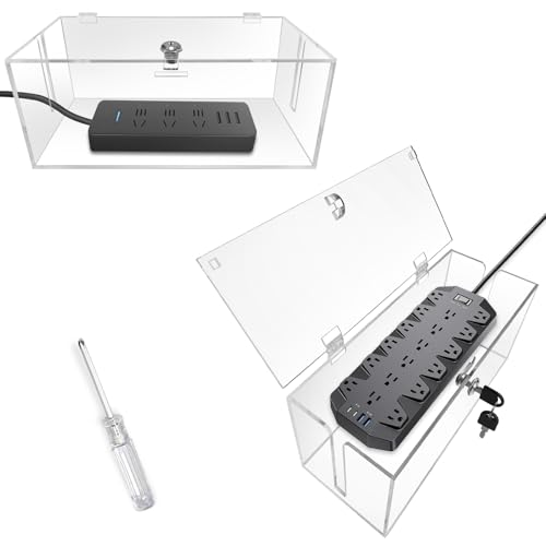 PILISPARK 2PC Acrylic Plug Organizer Upgrade,Cable Management Box with Lock,Cable Organizer Box for Surge Protector Power Strip,TV Computer,Cable Wires of Home,Office,Child and Pet Proof - Image 1
