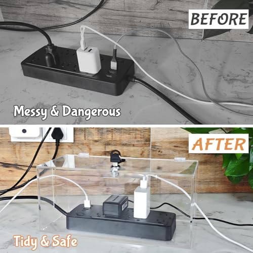 PILISPARK 2PC Acrylic Plug Organizer Upgrade,Cable Management Box with Lock,Cable Organizer Box for Surge Protector Power Strip,TV Computer,Cable Wires of Home,Office,Child and Pet Proof - Image 2