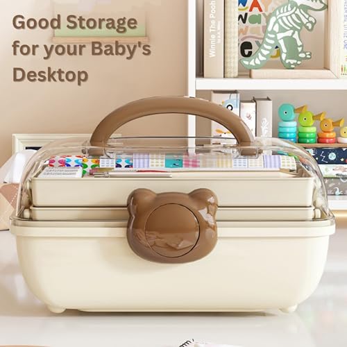 KREPS Plastic Hair Accessories Organizer Box, Hairribbon Storage Box Ribbon Box Multi-Purpose 3 Layer Organizer With Handles For Nail Hair Accessories Sewing Supplies Makeup Art Supplies (BROWN) - Image 3