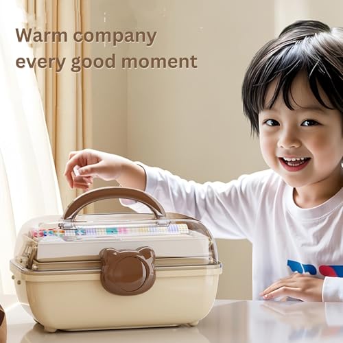 KREPS Plastic Hair Accessories Organizer Box, Hairribbon Storage Box Ribbon Box Multi-Purpose 3 Layer Organizer With Handles For Nail Hair Accessories Sewing Supplies Makeup Art Supplies (BROWN) - Image 5