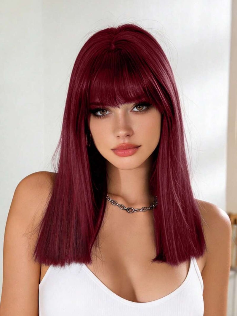 NAMM 18-Inch Medium-Length Linen Blonde Highlight Wig with Dark Roots, High-Density Heat-Resistant Fiber - Natural Fluffy Synthetic Wigs for  Women