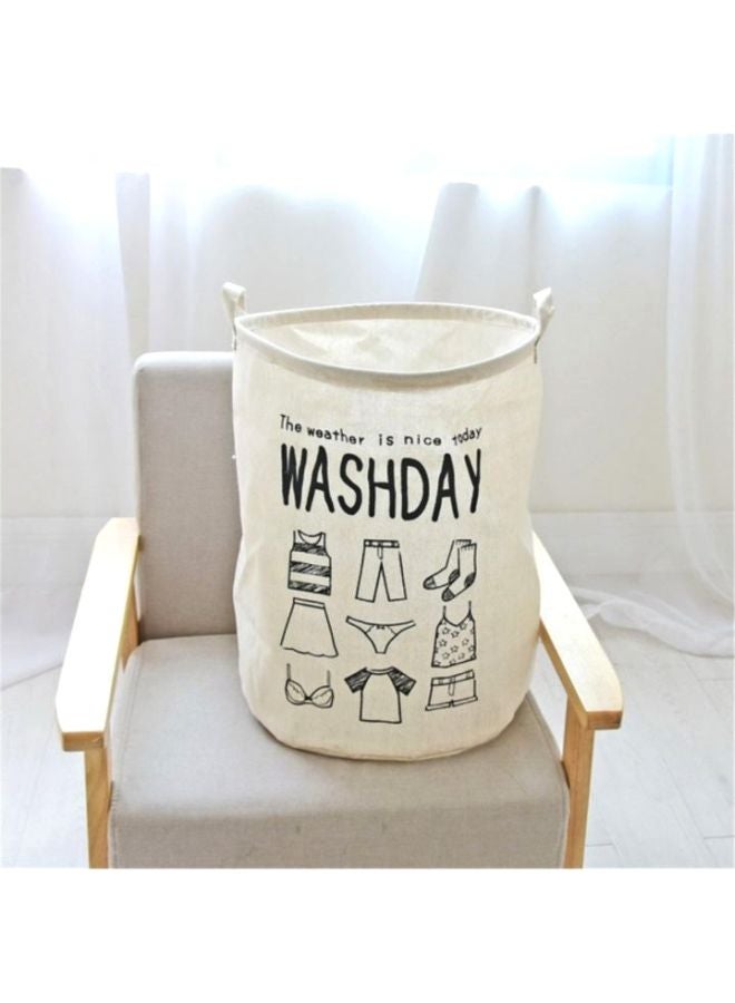 NIBEMINENT Linen Laundry Bag White/Black - Image 3