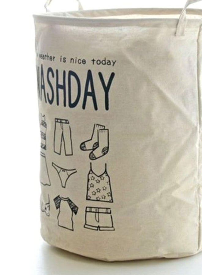 NIBEMINENT Linen Laundry Bag White/Black - Image 2