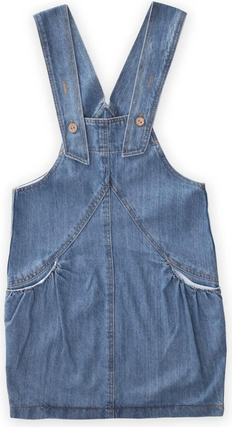 Cigit Gathered Pocket Denim Dress 2-7 Years Blue