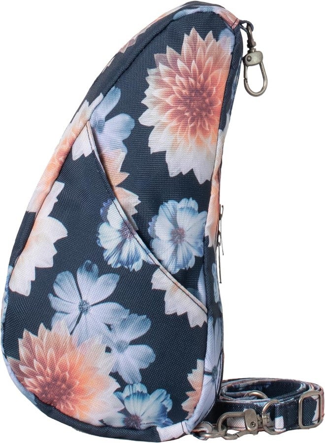 AmeriBag 10" Healthy Back Bag Recycled Poly Print Ergonomic Crossbody Sling Baglett for Everyday Use, Travel & Walking (Dahlias) - Image 4