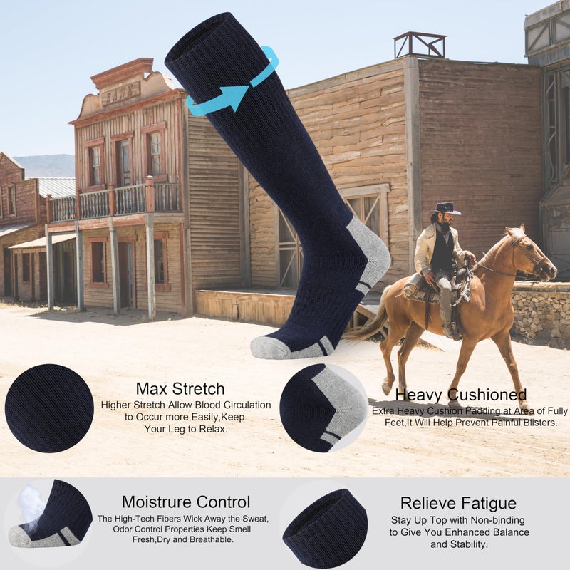 Ortis Cotton Full Cushion Over the Calf Socks OTC Knee High Thick Moisture Wicking Breathable Work Boot Thermal Warm(NavyBLue XL) - Image 2