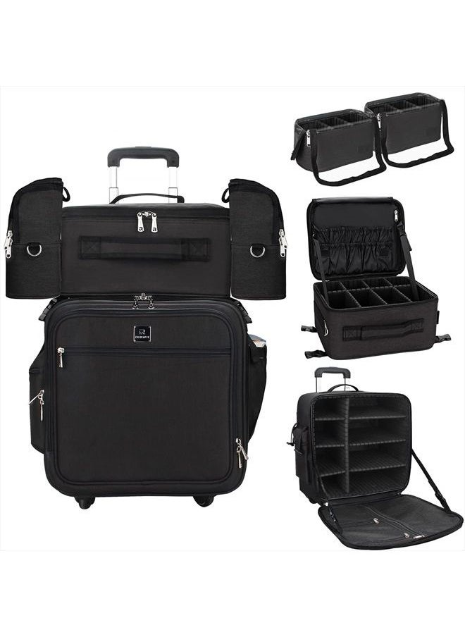Relavel Rolling Makeup Case Professional Makeup Train Case Makeup Artist Travel Organizer 4 in 1 with Detachable Cosmetic Case and Dual Makeup Brush Case and Wheels (Black, 4-Pack)  - Image 1