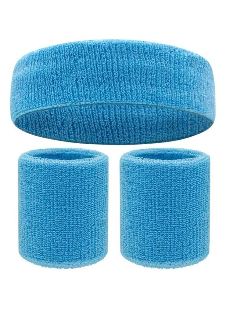 أوزيغالور طقم رياضي مكون من 3 قطع - عصابة رأس مرنة وأساور معصم، طارد للرطوبة للتنس وكرة السلة والجري - Image 1