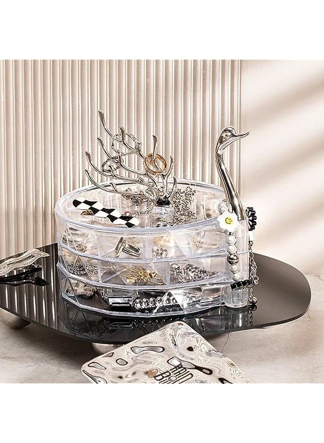 PROMASS Shaped Jewelry Organizer Box for Bracelets Rings Bracelets Jewelry Storage Box Earring Holder 3-Layer Rotating Travel Jewelry Tray Case with Lid (Crystal Clear) - Image 2