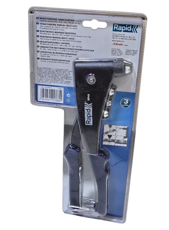 Rapid RP40 Hand Riveter – Stainless Steel, Single-Nozzle, Soft Grip, Black Finish - Image 2