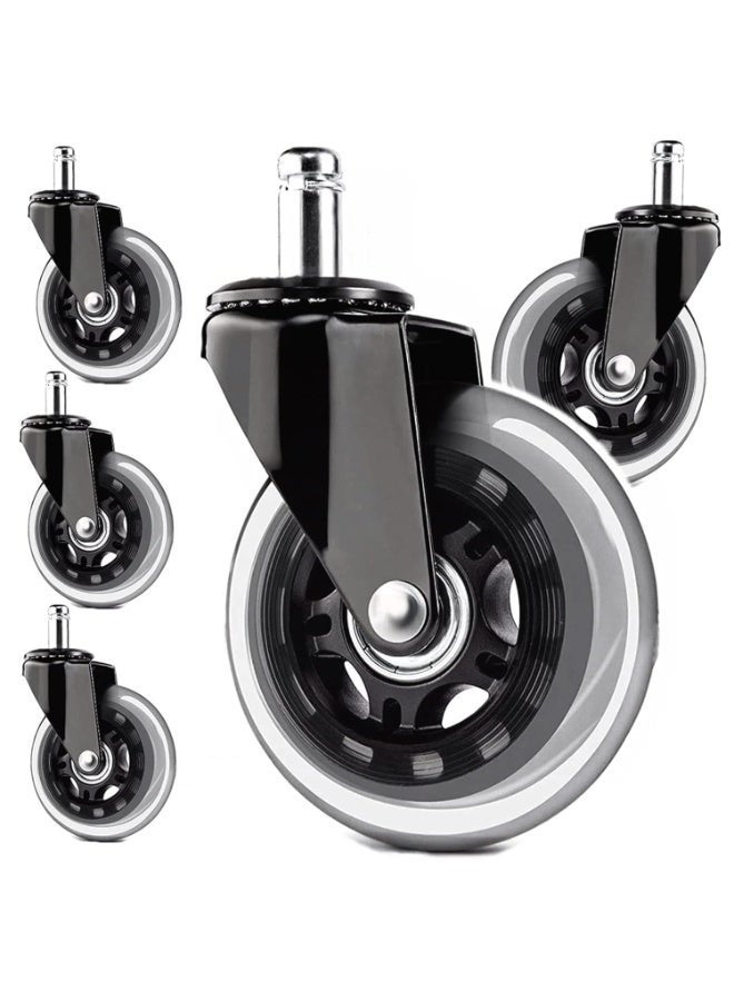Office Chair Caster Wheels Heavy Duty Chair Wheels Set of 5 for Hardwood Floors and Carpet, 3 Inch Universal Replacement Rubber Chair Casters Smooth Silent and Smooth for Computer Game Desk Chairs - Image 1