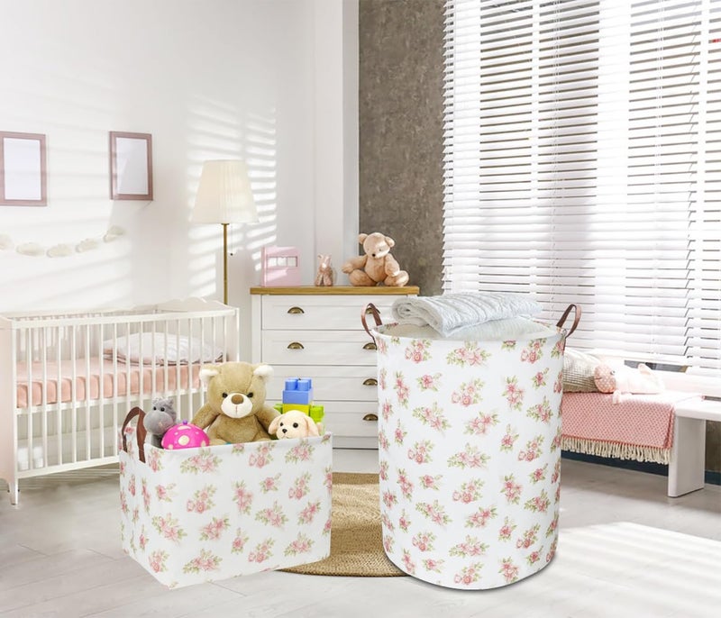 NTAOHAMPER Rectangular Pink Flower Basket for Girls, Storage Bin with Handles, Room Decor, Gift Basket(Pink Flower) - Image 2