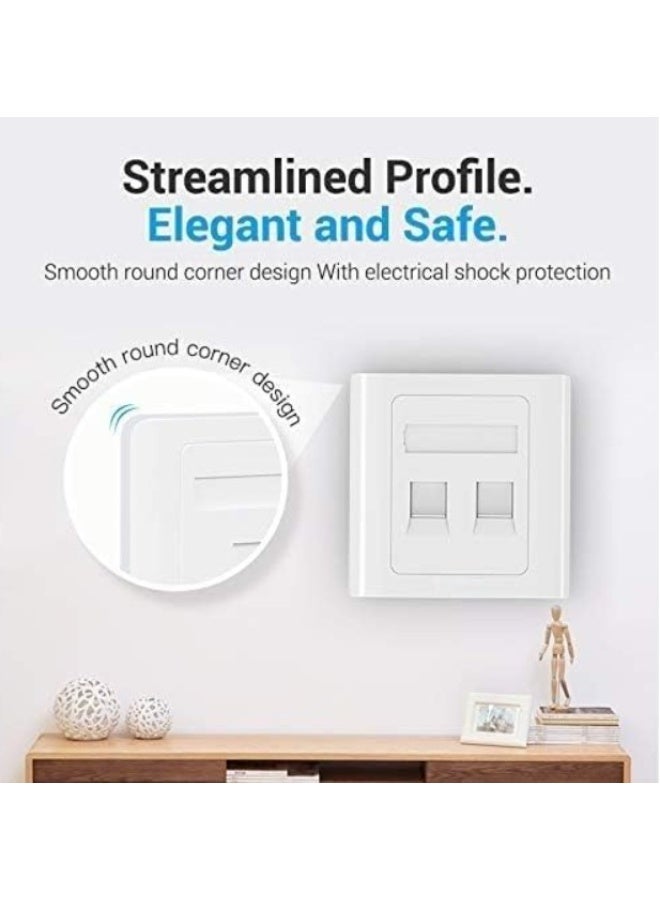 Reacon مقبس شبكة LAN RJ45 من رياكون - لوحة وجه Keystone بمدخلين لكابلات CAT6/CAT5E/CAT5، مقاوم للاشتعال - Image 3