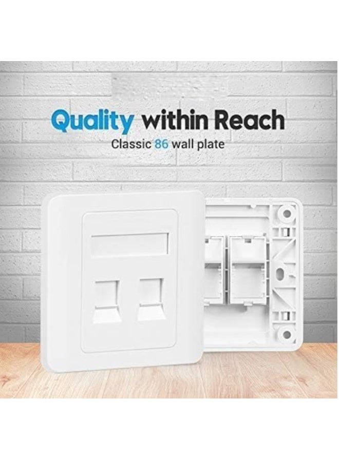 Reacon مقبس شبكة LAN RJ45 من رياكون - لوحة وجه Keystone بمدخلين لكابلات CAT6/CAT5E/CAT5، مقاوم للاشتعال - Image 2