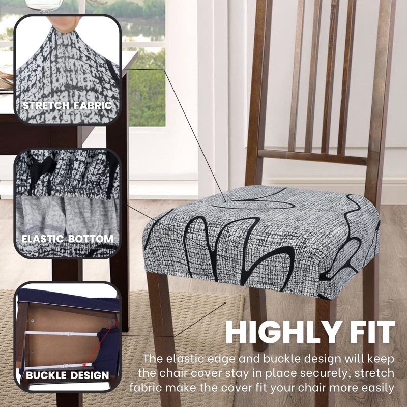 SearchI SearchI Stretch Dining Chair Seat Covers Set of 6  Soft Removable Washable Seat Covers for Dining Chairs  Dining Room Seat Cover Protector (Rear-Covered  Grey Lotus) - Image 2