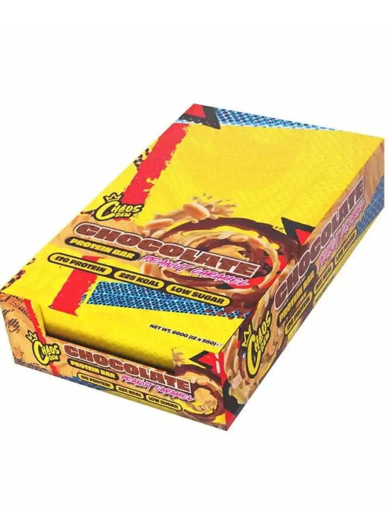 CHAOS CREW, PROTEIN BAR, CHOCOLATE PEANUT CARAMEL,55G PACK OF 12 - Image 1